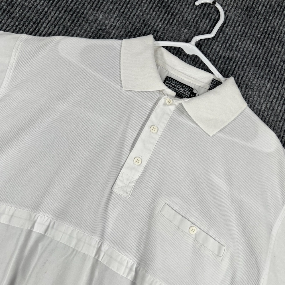 Vintage Members Only Polo Shirt Mens XL Extra Large White Short Sleeve Pocket